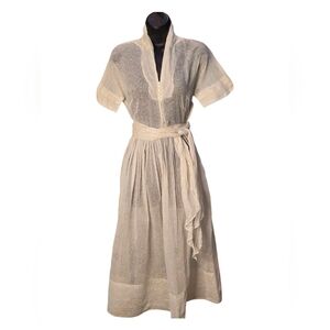 50's 60's Sheer White Side Zipper Dress with Matching Belt